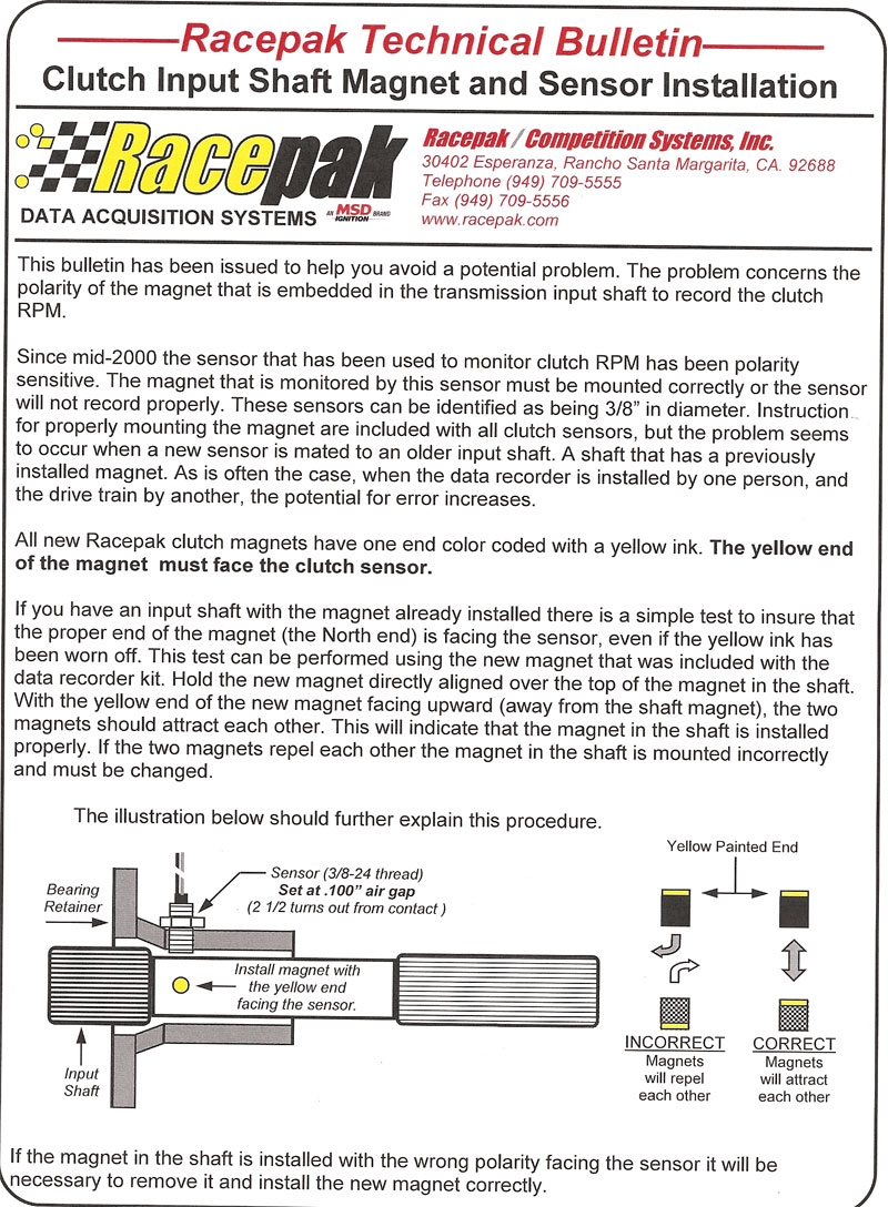 MSD 11801 Racepak Sportsman Data Logger Driveshaft Sensor & Collar Kit 1.875" 